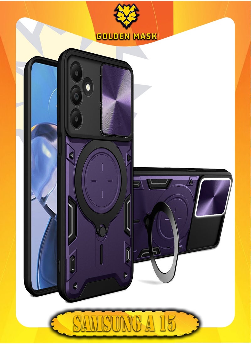 GOLDEN MASK - GOLDEN MASK For Samsung Galaxy A15 Armored Camera Shield Cover Camera Lend Protection, Built-in 360° (Purple) - Image 1
