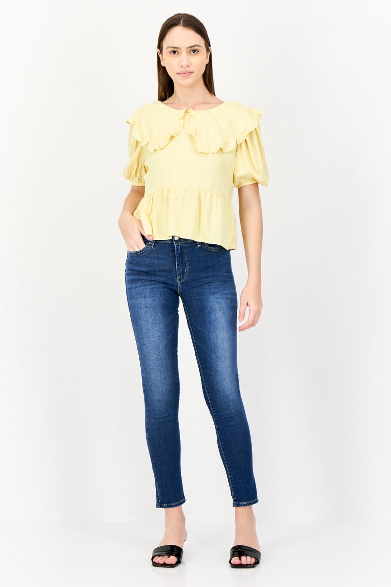 ONLY Women Peter pan collar Short Sleeves Plain Blouse, Yellow  - Image 2