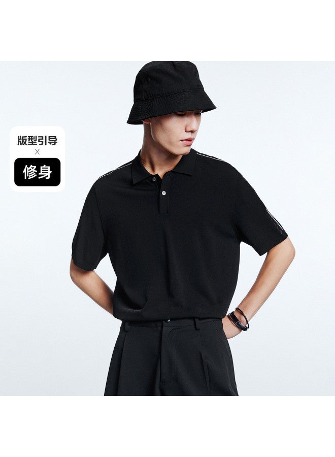 Waxbird Men's Summer Jacquard Webbing Patch Slim Fit Collar Polo Shirt - Image 3