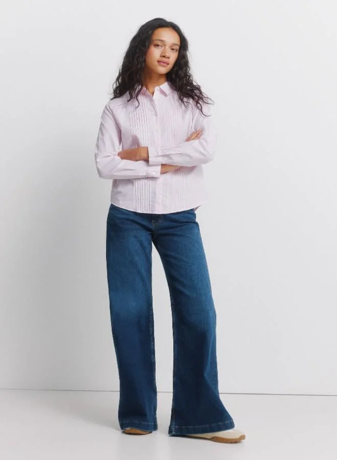 Springfield  Long sleeve shirt with volume, shirt collar, buttons on the front and cuffs, pleated details and lace on the shoulders. for Women | Best Price UAE