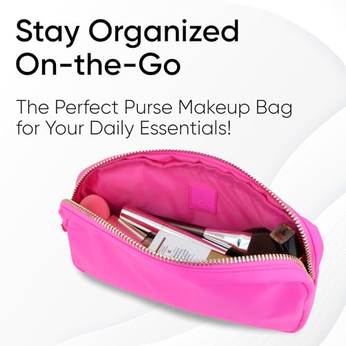 DANCOUR Small Makeup Bag – Cute Preppy Nylon Makeup Pouch, Small Cosmetic Bag for Purse, DIY Stuff Organizer, Hot Pink Travel Toiletry Bag - Image 3