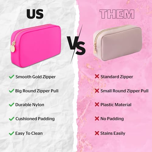 DANCOUR Small Makeup Bag – Cute Preppy Nylon Makeup Pouch, Small Cosmetic Bag for Purse, DIY Stuff Organizer, Hot Pink Travel Toiletry Bag - Image 5