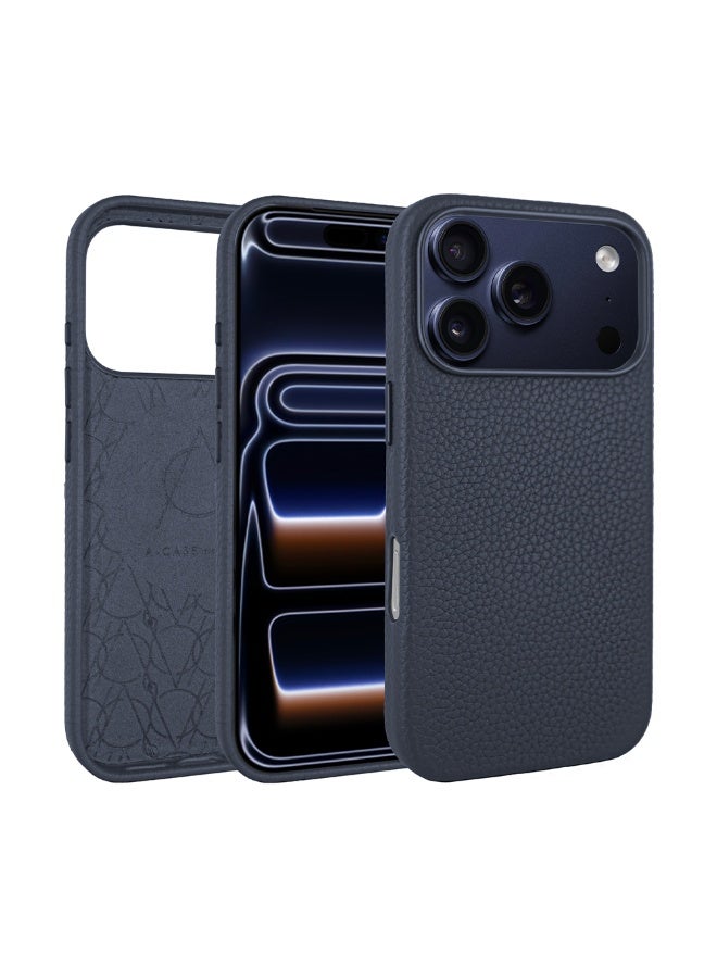 A-Case It’s My Case Amur Genuine Leather MagSafe Case for iPhone 17 Pro – Slim Fit Shockproof Protective Cover with Lychee Texture, Raised Camera Protection & Tactile Buttons – Blue - Image 1