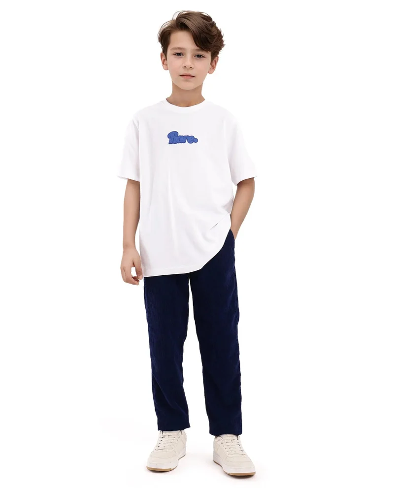 Rare Ones Rare Ones Kids Ride White Cotton Half Sleeves Crew Neck Oversized Fit Towel Embroidery T-Shirt