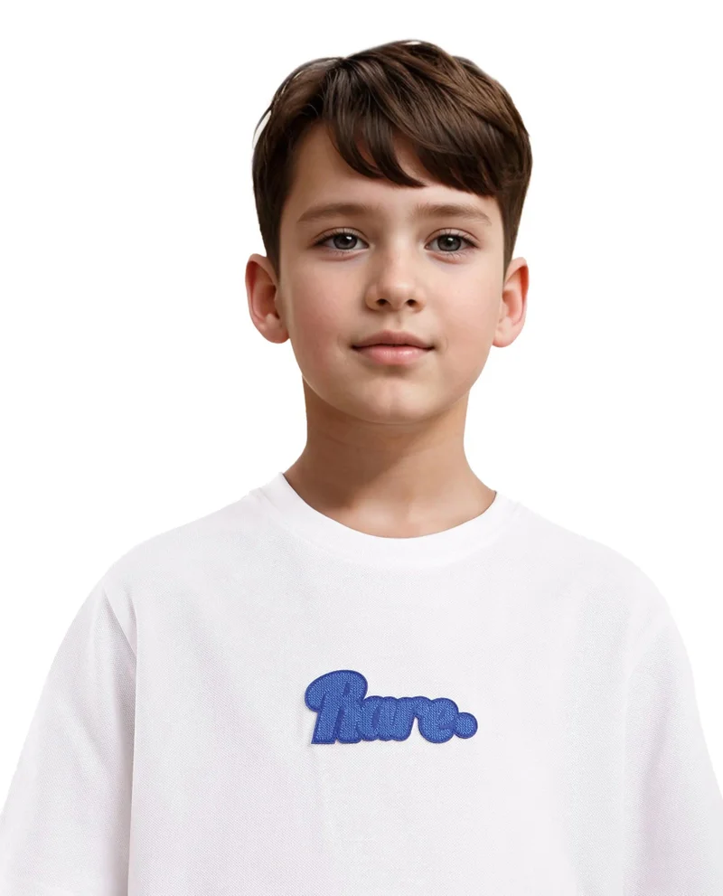 Rare Ones Rare Ones Kids Ride White Cotton Half Sleeves Crew Neck Oversized Fit Towel Embroidery T-Shirt