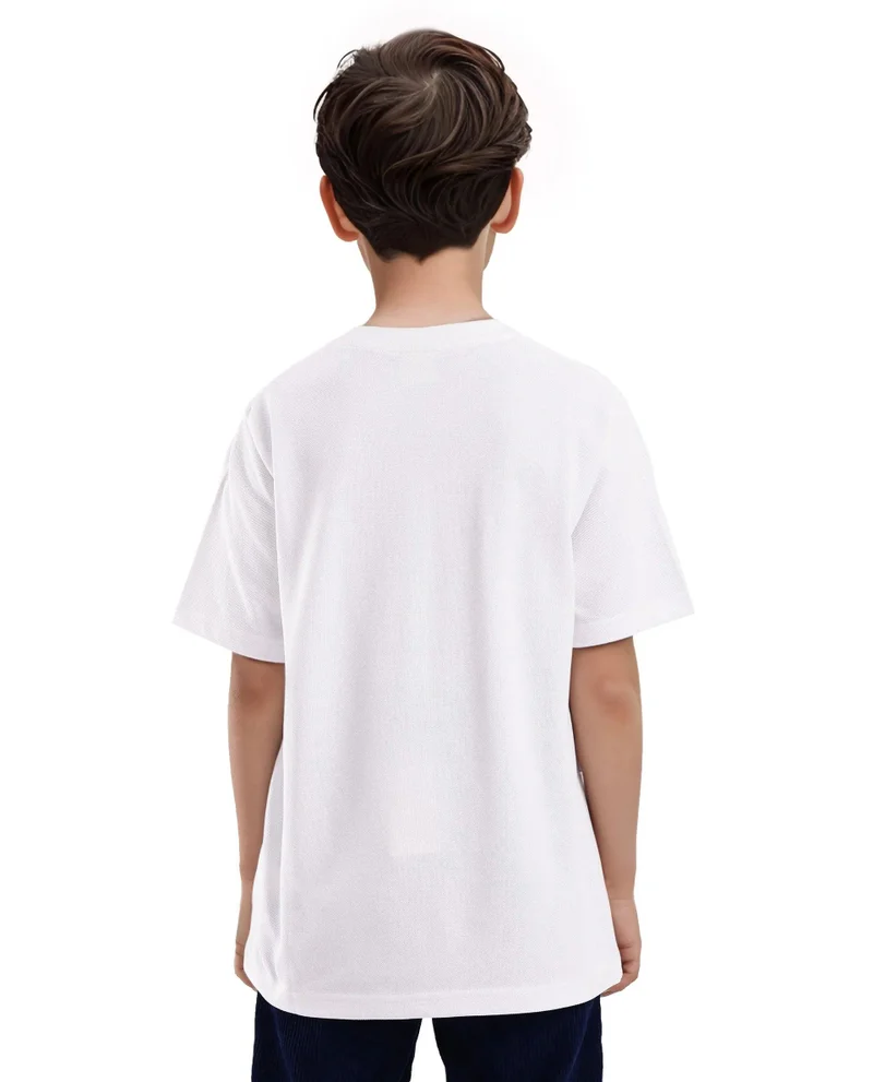 Rare Ones Rare Ones Kids Ride White Cotton Half Sleeves Crew Neck Oversized Fit Towel Embroidery T-Shirt