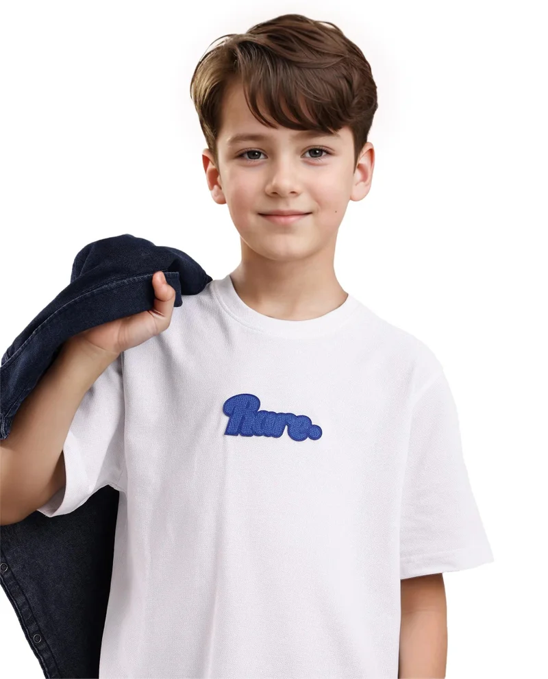 Rare Ones Rare Ones Kids Ride White Cotton Half Sleeves Crew Neck Oversized Fit Towel Embroidery T-Shirt