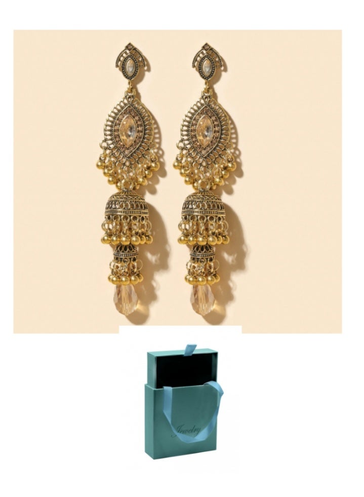 لاتين أقراط نسائية مطلية بالذهب عيار 18 قيراطًا، أقراط جومكا هندية، أقراط أذن عتيقة، أقراط مجوهرات عصرية لحفلات الزفاف - Image 1