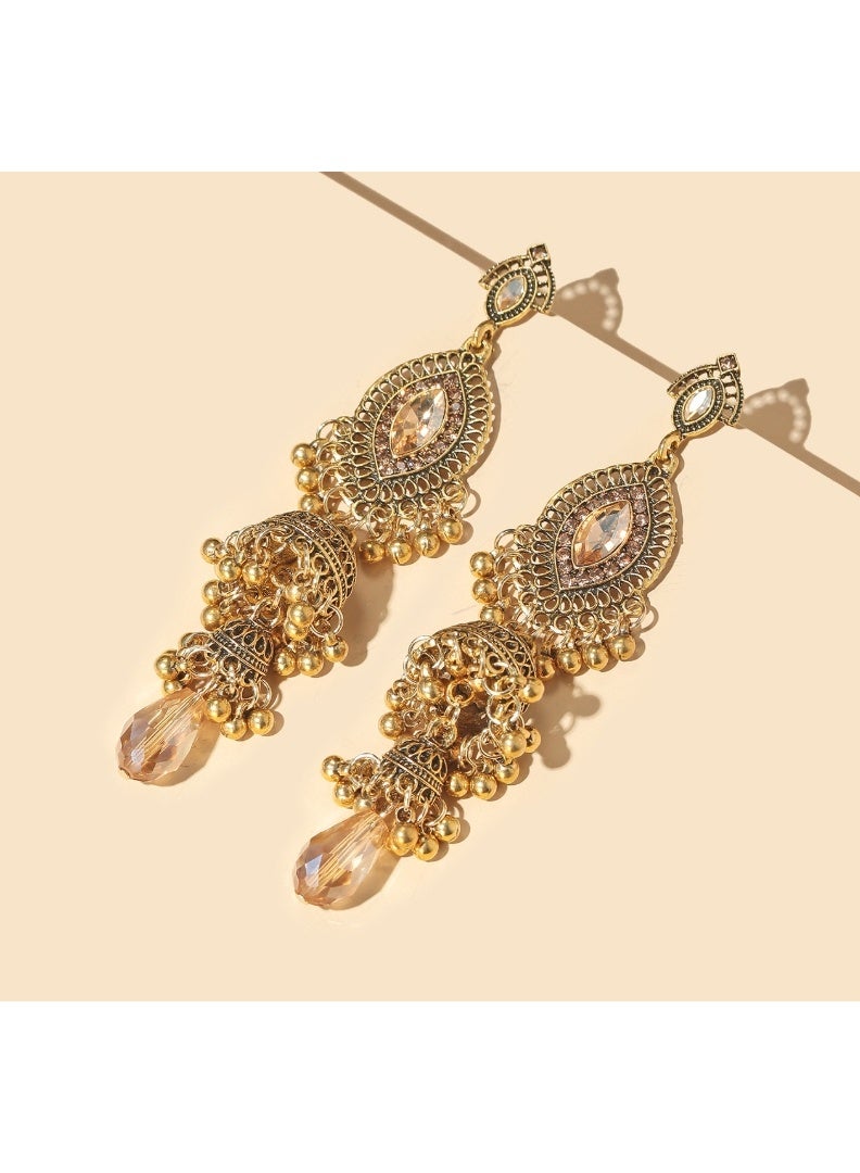 لاتين أقراط نسائية مطلية بالذهب عيار 18 قيراطًا، أقراط جومكا هندية، أقراط أذن عتيقة، أقراط مجوهرات عصرية لحفلات الزفاف - Image 2