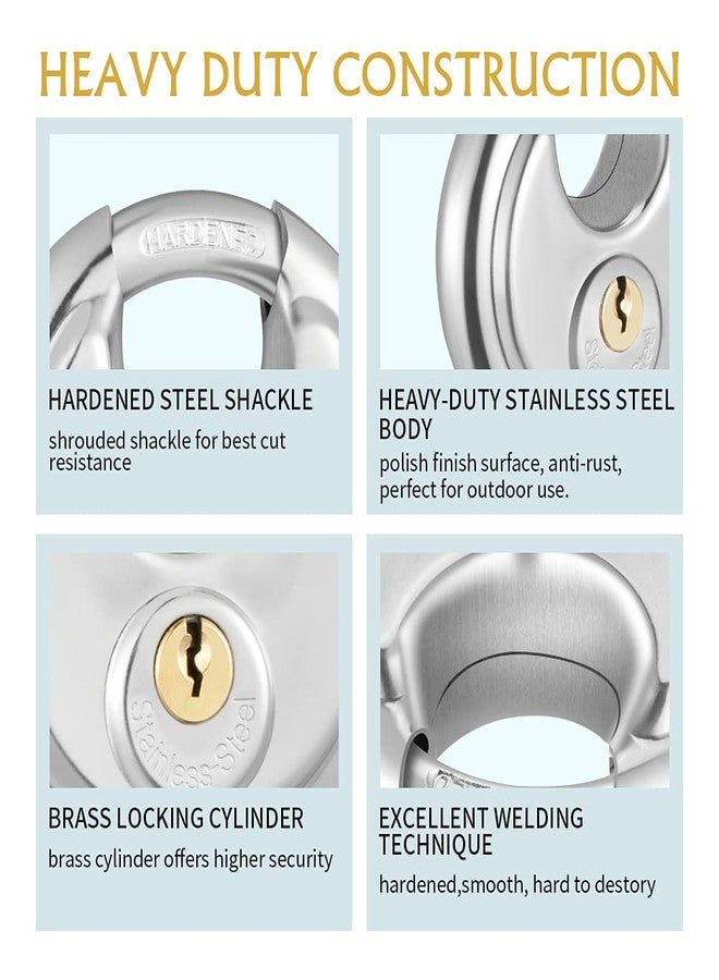 CINCINNO قفل سينسينو القرصي المتشابه، قفل وحدة تخزين من الفولاذ المقاوم للصدأ، عرض 2-3/4 بوصة، قطر 3/8 بوصة، أقفال قرصية للسقائف والمرائب والأسوار، عبوة من قطعتين - Image 4