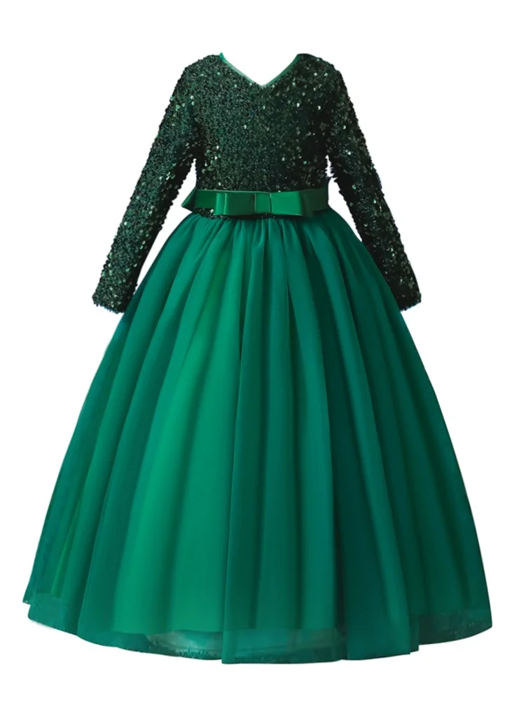 D'Daniela D' Daniela - Girls Long sleeve maxi sequined Party Dress Green