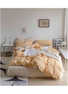 llwoo Single Size Bedsheet Set, White and Light-Yellow Color Look Elegant to Bedroom, Breathable Ultra Soft Comforter Cover Set 1 fitted sheet 120*200+25cm 1 duvet cover 160*210cm 2 pillowcases 75*50cm  - Image 1
