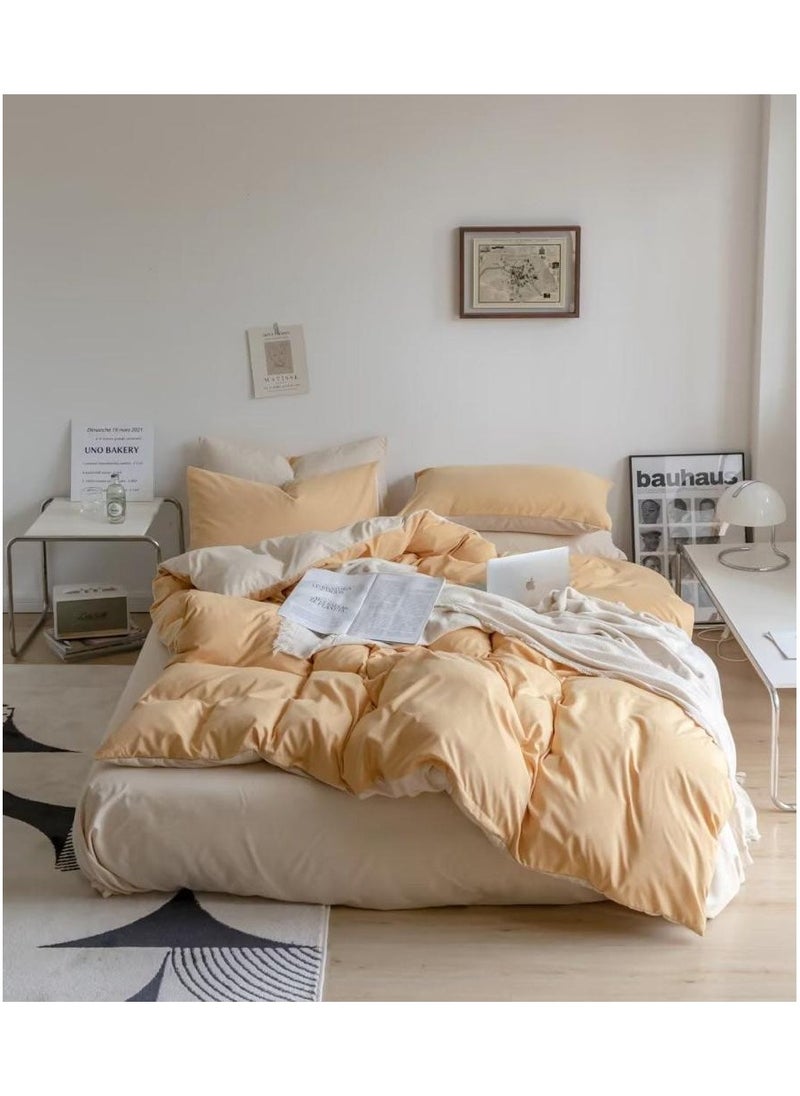 llwoo Single Size Bedsheet Set, White and Light-Yellow Color Look Elegant to Bedroom, Breathable Ultra Soft Comforter Cover Set 1 fitted sheet 120*200+25cm 1 duvet cover 160*210cm 2 pillowcases 75*50cm  - Image 1