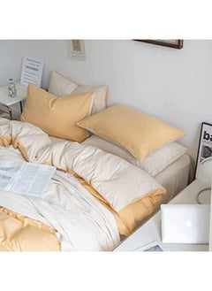 llwoo Single Size Bedsheet Set, White and Light-Yellow Color Look Elegant to Bedroom, Breathable Ultra Soft Comforter Cover Set 1 fitted sheet 120*200+25cm 1 duvet cover 160*210cm 2 pillowcases 75*50cm  - Image 5