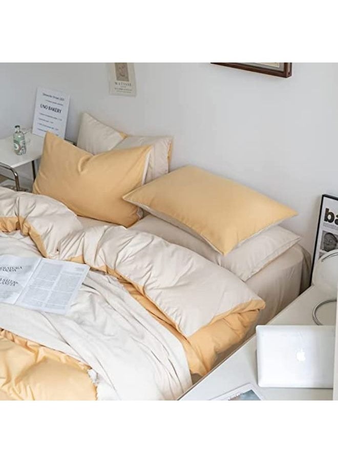 llwoo Single Size Bedsheet Set, White and Light-Yellow Color Look Elegant to Bedroom, Breathable Ultra Soft Comforter Cover Set 1 fitted sheet 120*200+25cm 1 duvet cover 160*210cm 2 pillowcases 75*50cm  - Image 5