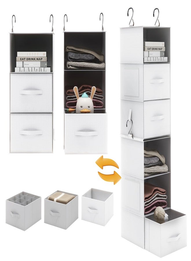 Twira 6-Shelf Hanging Closet Organizer, 2 Separable 3-Shelf Hanging Shelves, Hanging Storage with 3 Removanle Drawers 4 Side Pockets for Wardrobe, Nursery, Drom, Baby Clothes Organization White - Image 1