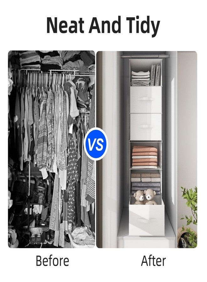 Twira 6-Shelf Hanging Closet Organizer, 2 Separable 3-Shelf Hanging Shelves, Hanging Storage with 3 Removanle Drawers 4 Side Pockets for Wardrobe, Nursery, Drom, Baby Clothes Organization White - Image 2