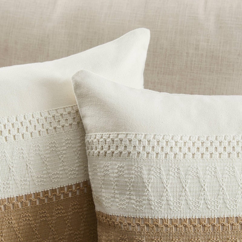 ZeeMart 2 Packs Cotton Boho Lumbar Throw Pillow Covers 12x20 Inch Contrast Brown  Soft Farmhouse Decorative Couch Pillow Cases Neutral Cushion Covers for Sofa Bed Living Room Home Decor - Image 2