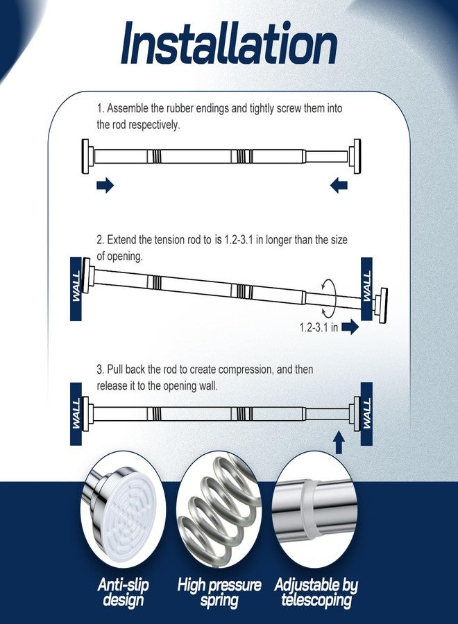 Adjustable Shower Curtain Rod 26-78 Inches - No Drill Tension Shower Rod, Heavy Duty Spring Tension Rod, Rust Resistant Stainless Steel, Non-Slip Telescopic Rods for Bathroom, Closet, Window (Silver) - Image 5