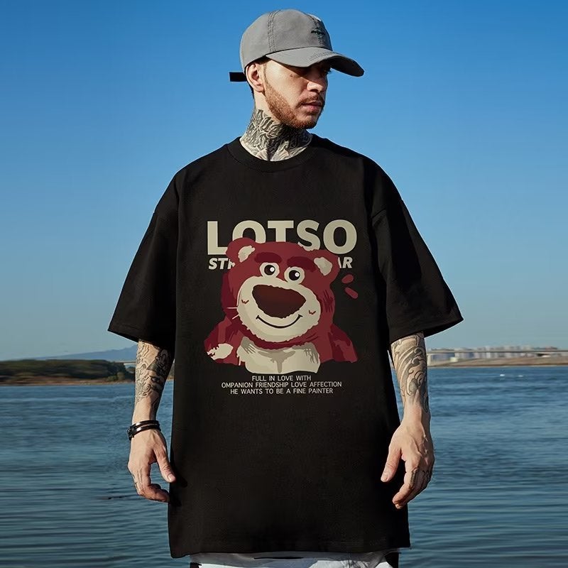Trendy Plus Size Short-Sleeved T-Shirt Men'S Summer American Loose Sports Hip-Hop Hong Kong Style Cotton T-Shirt For Boys - Image 1