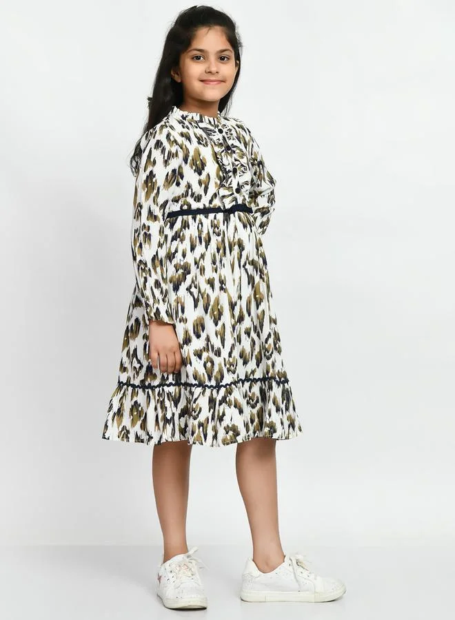 BELLA MODA Ruffle Trim Button Detail Printed Dress by Styli