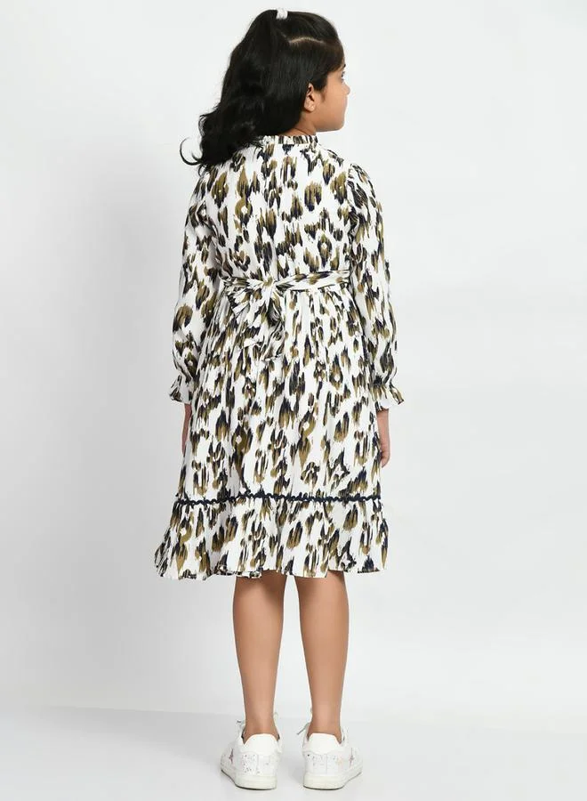 BELLA MODA Ruffle Trim Button Detail Printed Dress by Styli