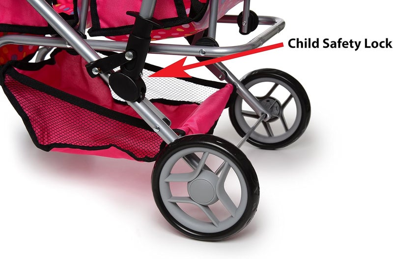 Exquisite Buggy Twin Doll Stroller with Diaper Bag and Swivel Wheels & Adjustable Handle - Pink & Polka Dot Design - Image 4