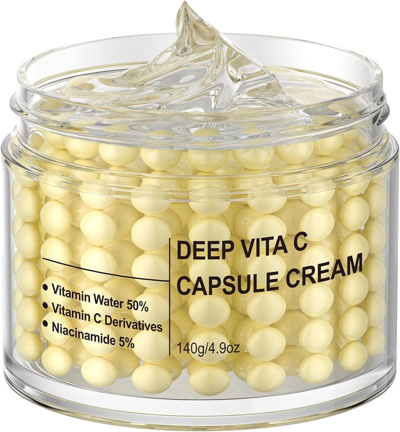 Vitamin C Capsule Face Cream with Hyaluronic Acid Day Night Face Moisturiser for Wrinkles Fine Lines Hydrating Face Cream for Women and Men Skin Daily Moisturiser 140g