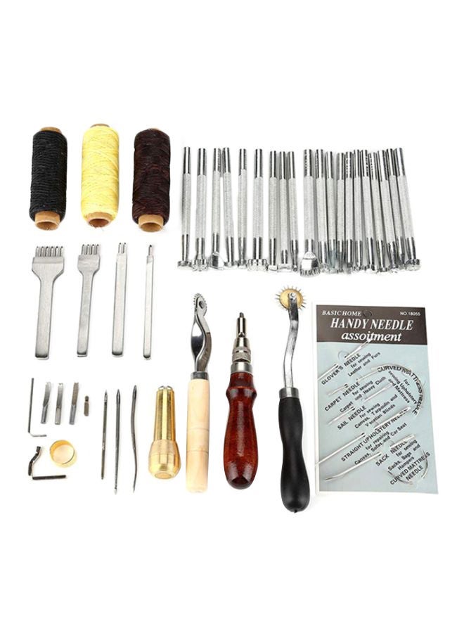 NIBEMINENT 48-Piece Leather Craft Tools Kit Silver/Black/Brown - Image 1