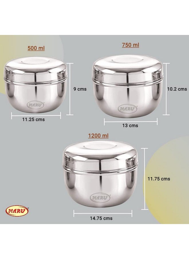 MARU MARU Stainless Steel Storage Containers Set, Durable Steel Boxes for Storage Apple Shaped, Ideal Steel Dabba for Kitchen Set, Includes 3Pcs (500ml, 750ml, 1200ml)  - Image 2
