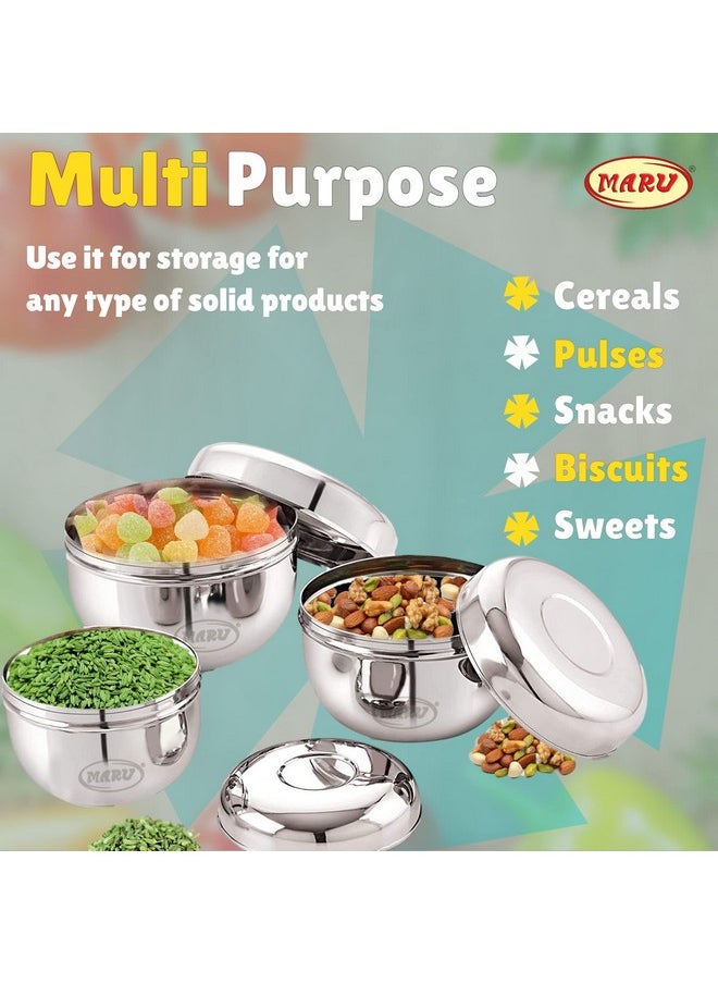 MARU MARU Stainless Steel Storage Containers Set, Durable Steel Boxes for Storage Apple Shaped, Ideal Steel Dabba for Kitchen Set, Includes 3Pcs (500ml, 750ml, 1200ml)  - Image 3