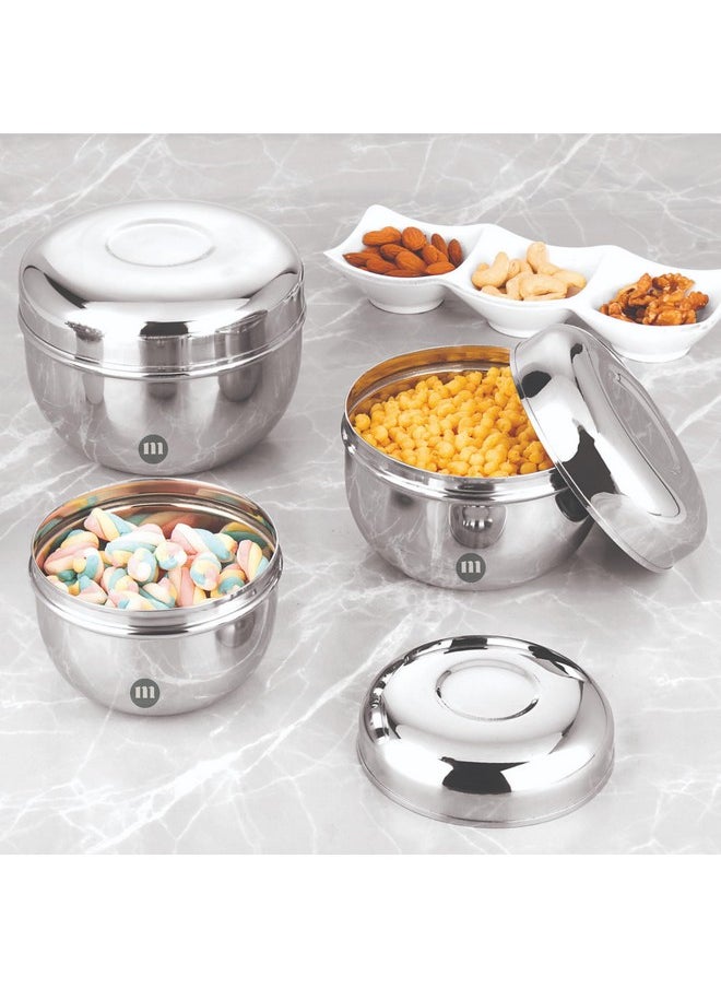 MARU MARU Stainless Steel Storage Containers Set, Durable Steel Boxes for Storage Apple Shaped, Ideal Steel Dabba for Kitchen Set, Includes 3Pcs (500ml, 750ml, 1200ml)  - Image 1