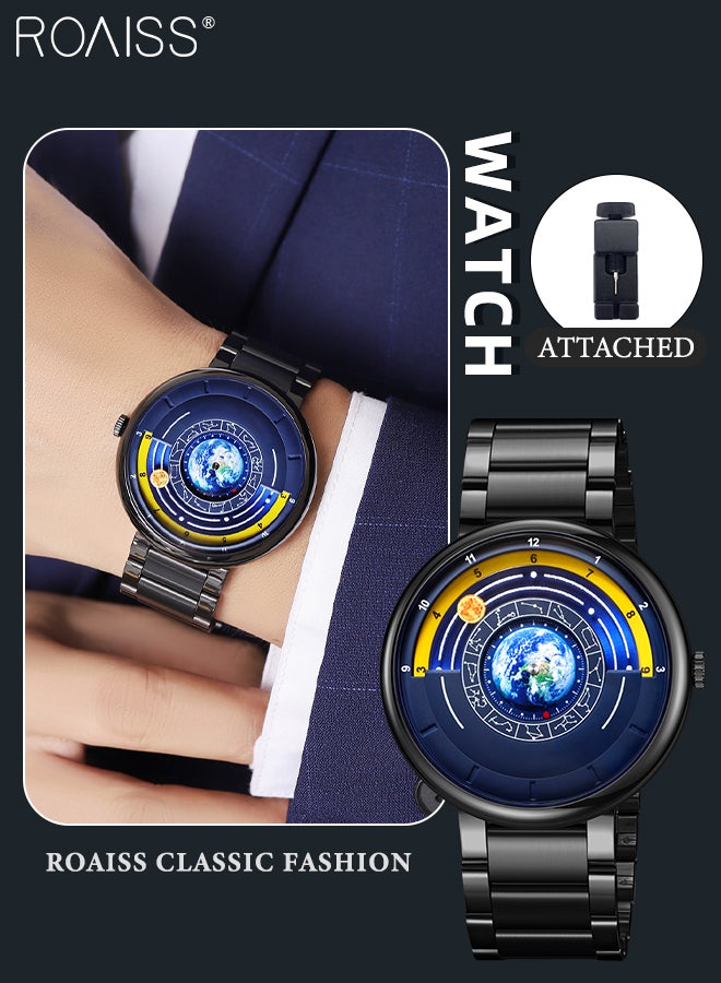 roaiss Men's Light Luxurious Steel Band Quartz Watch, Creative Pointer Starry Sky Dial, Waterproof Fashion Wristwatch, as Gift for Men - Image 1
