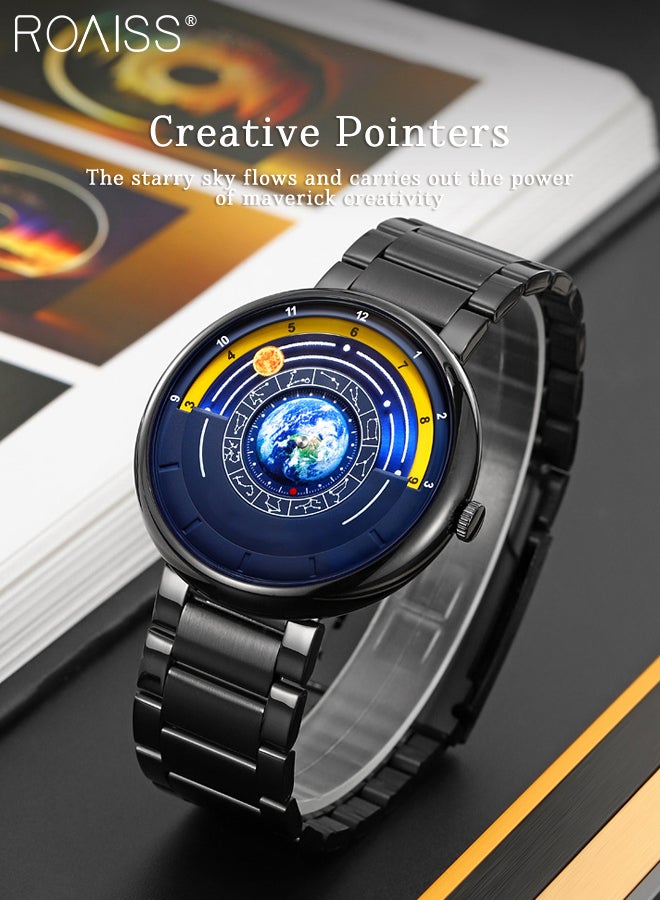 roaiss Men's Light Luxurious Steel Band Quartz Watch, Creative Pointer Starry Sky Dial, Waterproof Fashion Wristwatch, as Gift for Men - Image 3