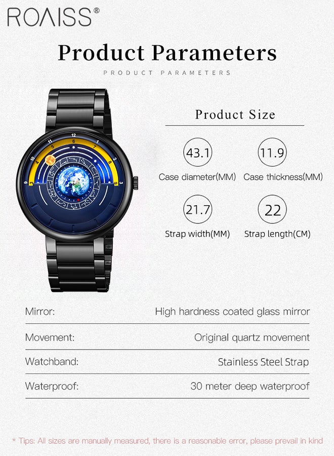 roaiss Men's Light Luxurious Steel Band Quartz Watch, Creative Pointer Starry Sky Dial, Waterproof Fashion Wristwatch, as Gift for Men - Image 4