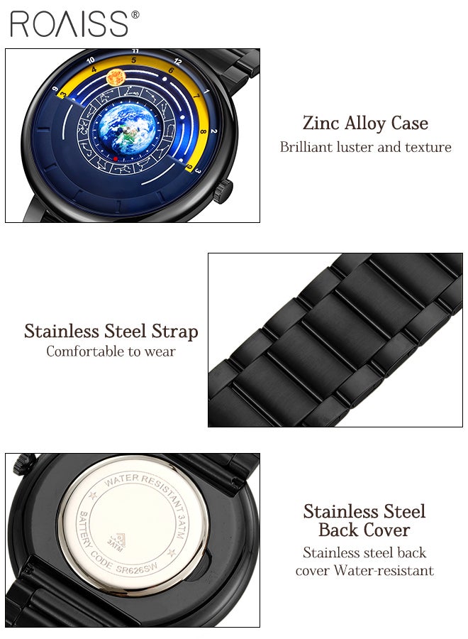 roaiss Men's Light Luxurious Steel Band Quartz Watch, Creative Pointer Starry Sky Dial, Waterproof Fashion Wristwatch, as Gift for Men - Image 5
