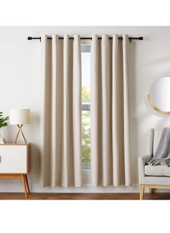 Room Blackout Curtains with Grommets 52 x 84 Inches Beige 2 Panels