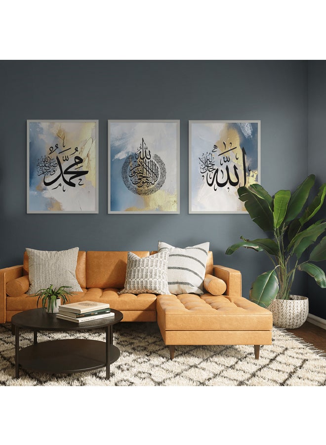 Art Decor Framed Fine Art Set of 3 Islamic Quranic Calligraphy Art Spiritual Religious Print Portrait Wall Décor for Home Bedroom Living Room Office Gifting - Image 2