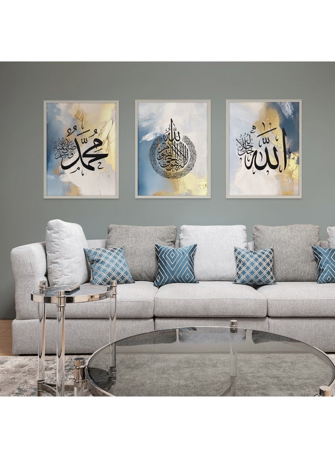 Art Decor Framed Fine Art Set of 3 Islamic Quranic Calligraphy Art Spiritual Religious Print Portrait Wall Décor for Home Bedroom Living Room Office Gifting - Image 3