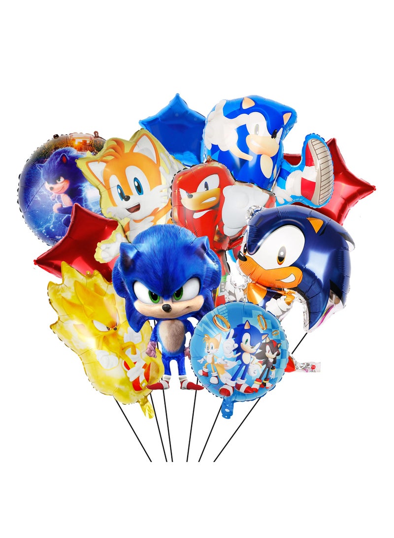 ILovhaprty Sonic Party Decoration Balloons, 11 Pcs of Sonic Balloons, including Sonic Foil Balloons and Star Foil Balloons, etc. Sonic Foil Balloons for Boys Kids Sonic Theme Party - Image 1
