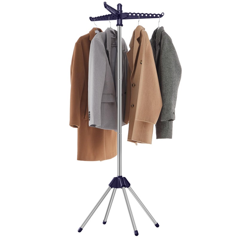 SONGMICS SONGMICS Clothes Drying Rack 59Inch High Folding Laundry Drying Rack with 3 Rotatable Arms for Hangers 4 Legs Stainless Steel for 27 Pieces of Clothes Blue and Silver ULLR510Q01