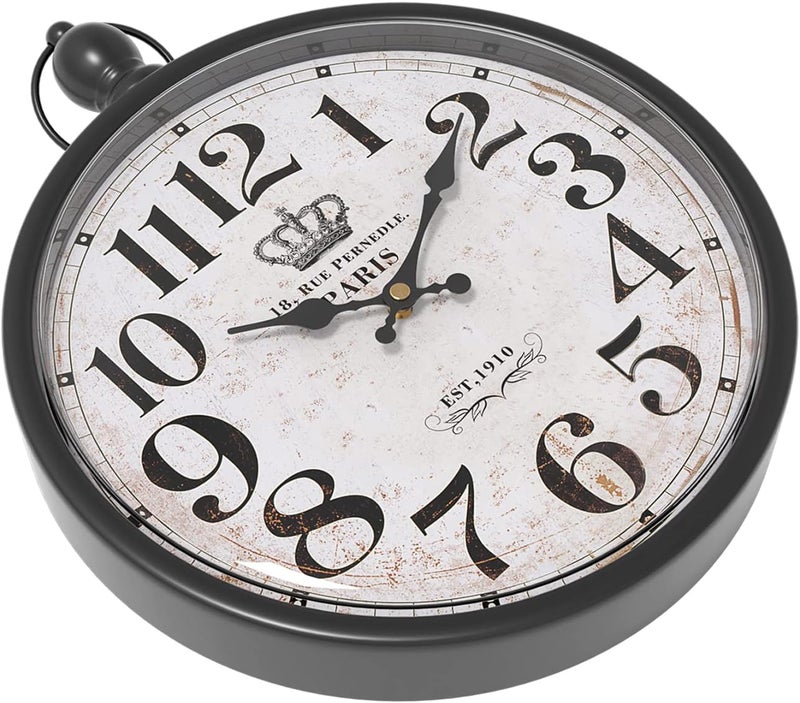 Menterry Retro Round Wall Clock. Black Vintage Antique Style Decor Wall Clocks for Kitchen,Farmhouse,Bedroom,Bathroom,Office, (11.8" H x 9.3" W) - Image 3