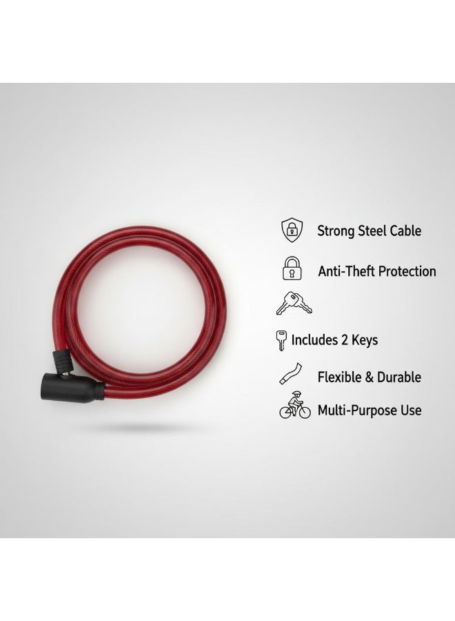 OMG Heavy Duty Steel Cable Bike Lock with 2 Keys, Anti-Theft Security Lock, Flexible Durable Bicycle Lock for Cycle, Motorcycle & Multi-Purpose Use - Image 1