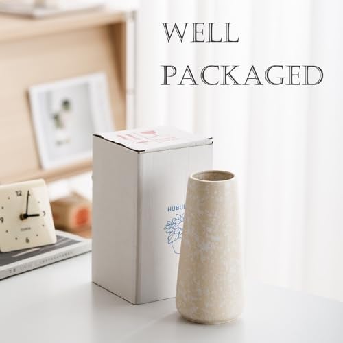 HUBUISH Beige Vase - 8" White Textured Pampas vase, Boho Rustic Vases for Home Decor, Farmhouse Decor, Minimalist Cream Modern Flower vases for Centerpieces, Living Room, Bedroom - Image 5