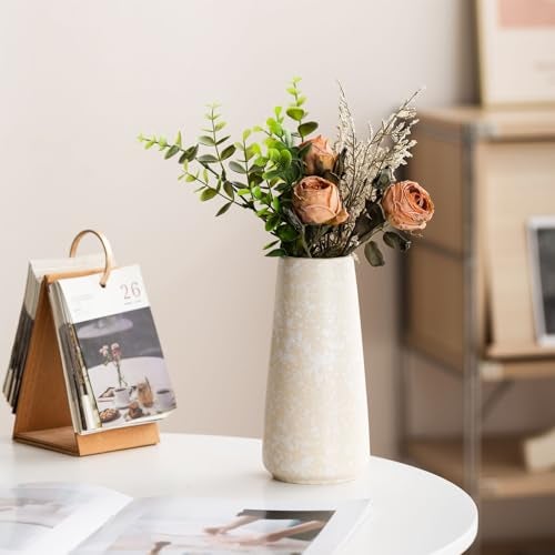 HUBUISH Beige Vase - 8" White Textured Pampas vase, Boho Rustic Vases for Home Decor, Farmhouse Decor, Minimalist Cream Modern Flower vases for Centerpieces, Living Room, Bedroom - Image 2