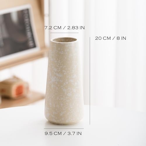 HUBUISH Beige Vase - 8" White Textured Pampas vase, Boho Rustic Vases for Home Decor, Farmhouse Decor, Minimalist Cream Modern Flower vases for Centerpieces, Living Room, Bedroom - Image 3
