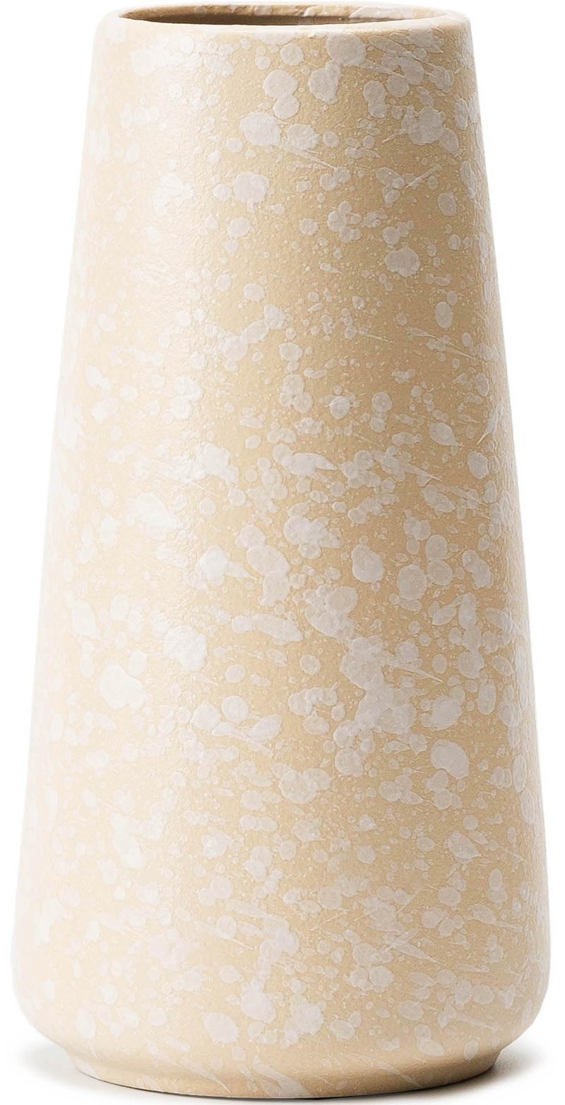 HUBUISH Beige Vase - 8" White Textured Pampas vase, Boho Rustic Vases for Home Decor, Farmhouse Decor, Minimalist Cream Modern Flower vases for Centerpieces, Living Room, Bedroom - Image 1
