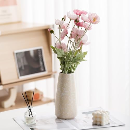 HUBUISH Beige Vase - 8" White Textured Pampas vase, Boho Rustic Vases for Home Decor, Farmhouse Decor, Minimalist Cream Modern Flower vases for Centerpieces, Living Room, Bedroom - Image 4