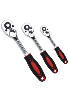 Y&D Ratchet Set, 3 Pcs Professional Heavy Duty Tool Durable Drive Wrench 1/4", 3/8",1/2", Quick-release Reversible Handle, Chrome Vanadium Steel Construction and Plated  - Image 1
