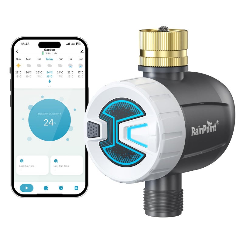 RAINPOINT Bluetooth Water Timer, Sprinkler Timer for Garden Hose, Smart Automatic Irrigation System with Brass Inlet for Yard, Lawn, APP Remote Control via Bluetooth(Without Hub) - Image 1